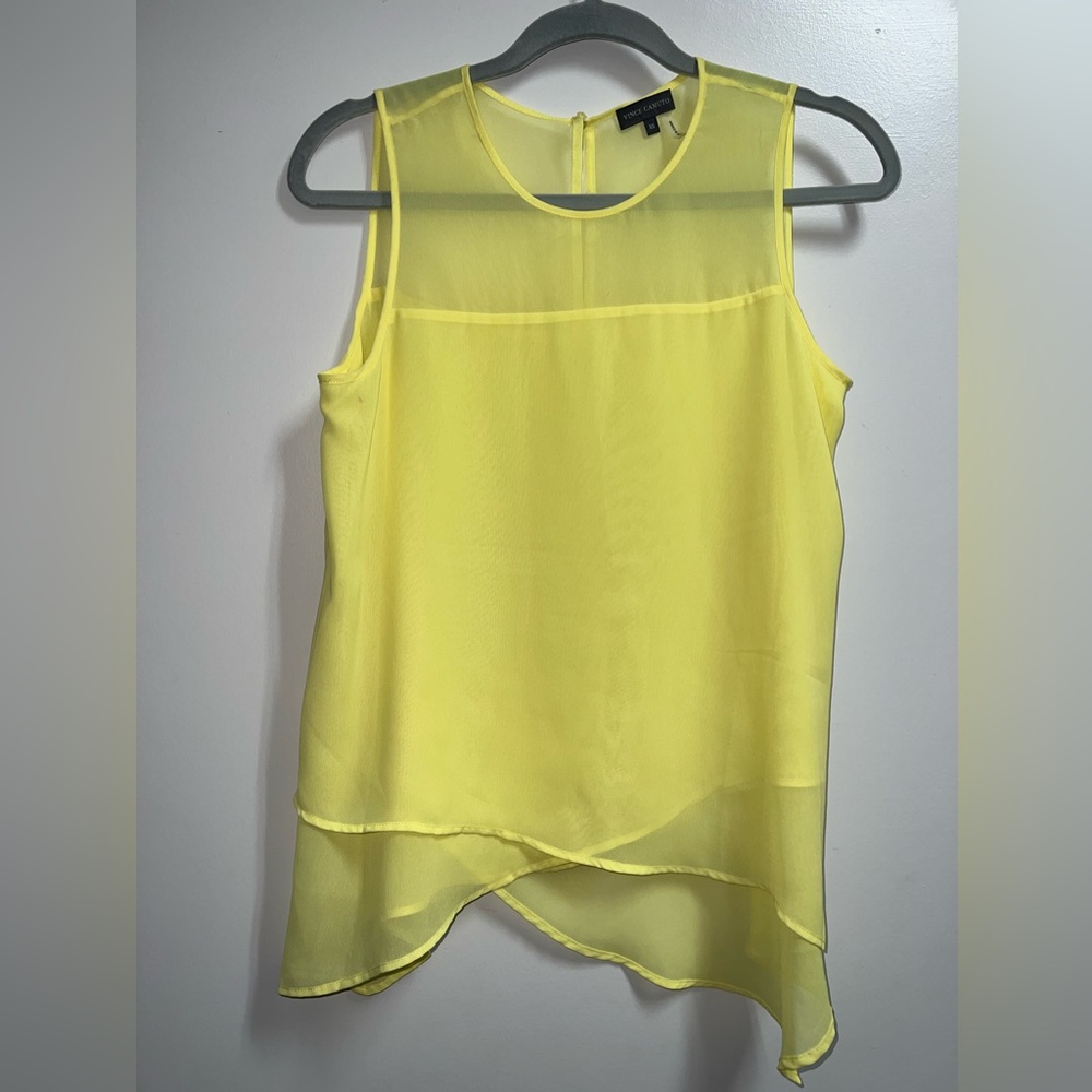 Vince Camuto Yellow Asymmetrical Sheer Paneled Tank Top Size XS
